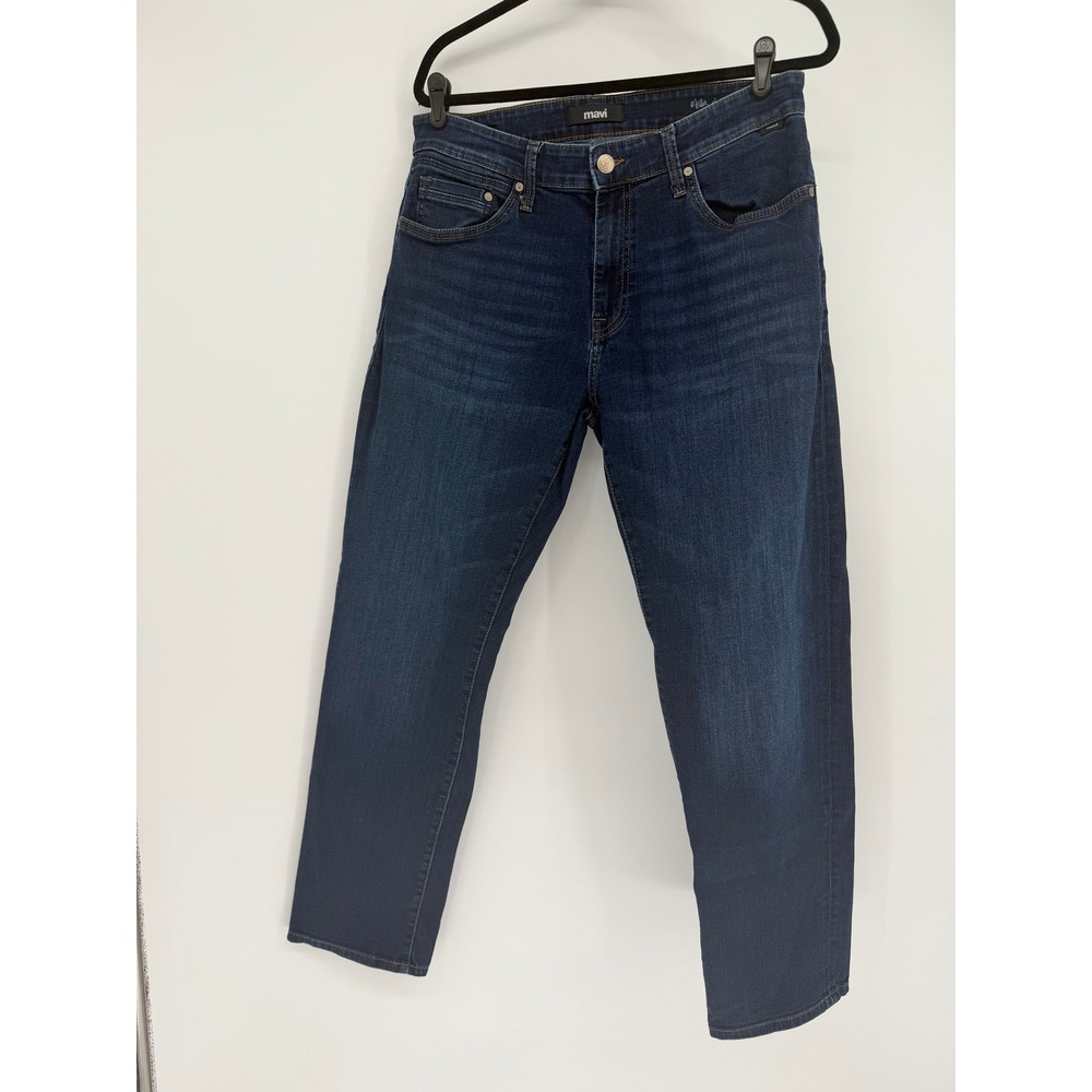 Mavi Mens Dark Wash Straight Leg Denim Jeans Blue Five Pocket Stretch 34 W
